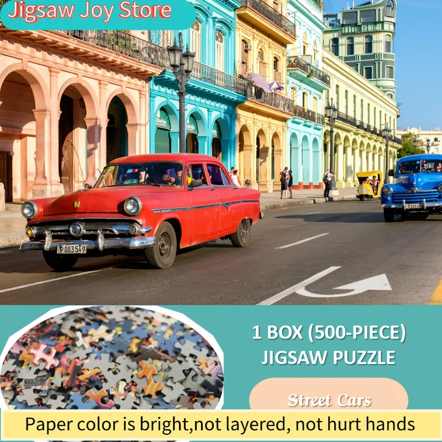 1 Box () Paper Puzzle Pieces - Fit Together Perfectly for Adults "Street Cars" Game - Ideal for Parties, Family & Friends Acti