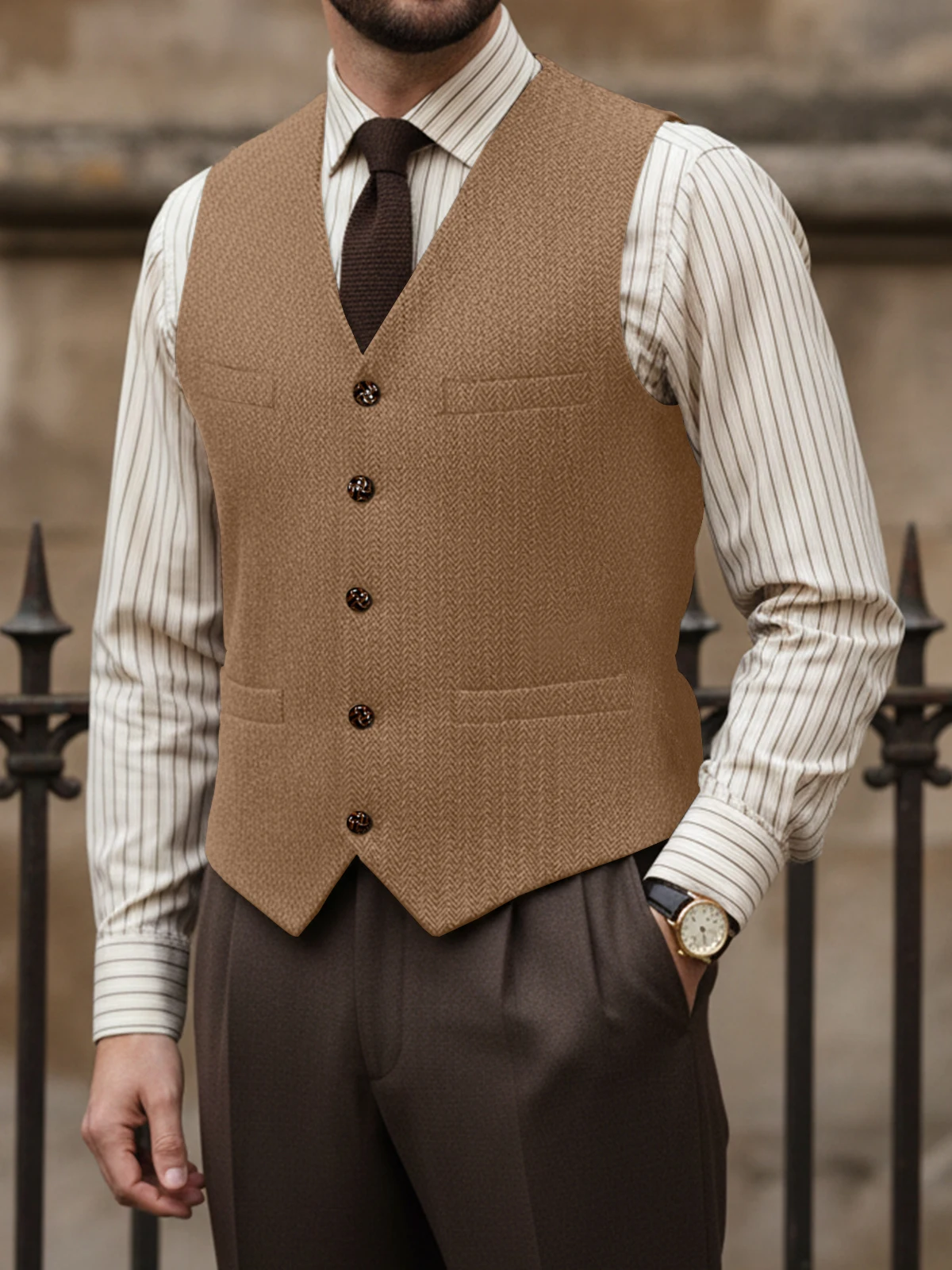 

Мужской жилет с V-образным вырезом для свадьбы, с карманами, однобортный, для дня рождения, банкета, делового офисного стиля, мужской костюм