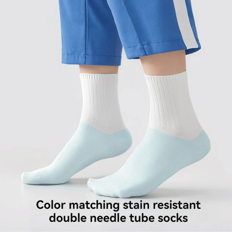 Mid-Calf Kids Socks Double-Needle Seamless Toe | Moisture-Wicking Off-White Mid-Thick Socks for Boys Girls 3-16 Yrs | Spring Aut