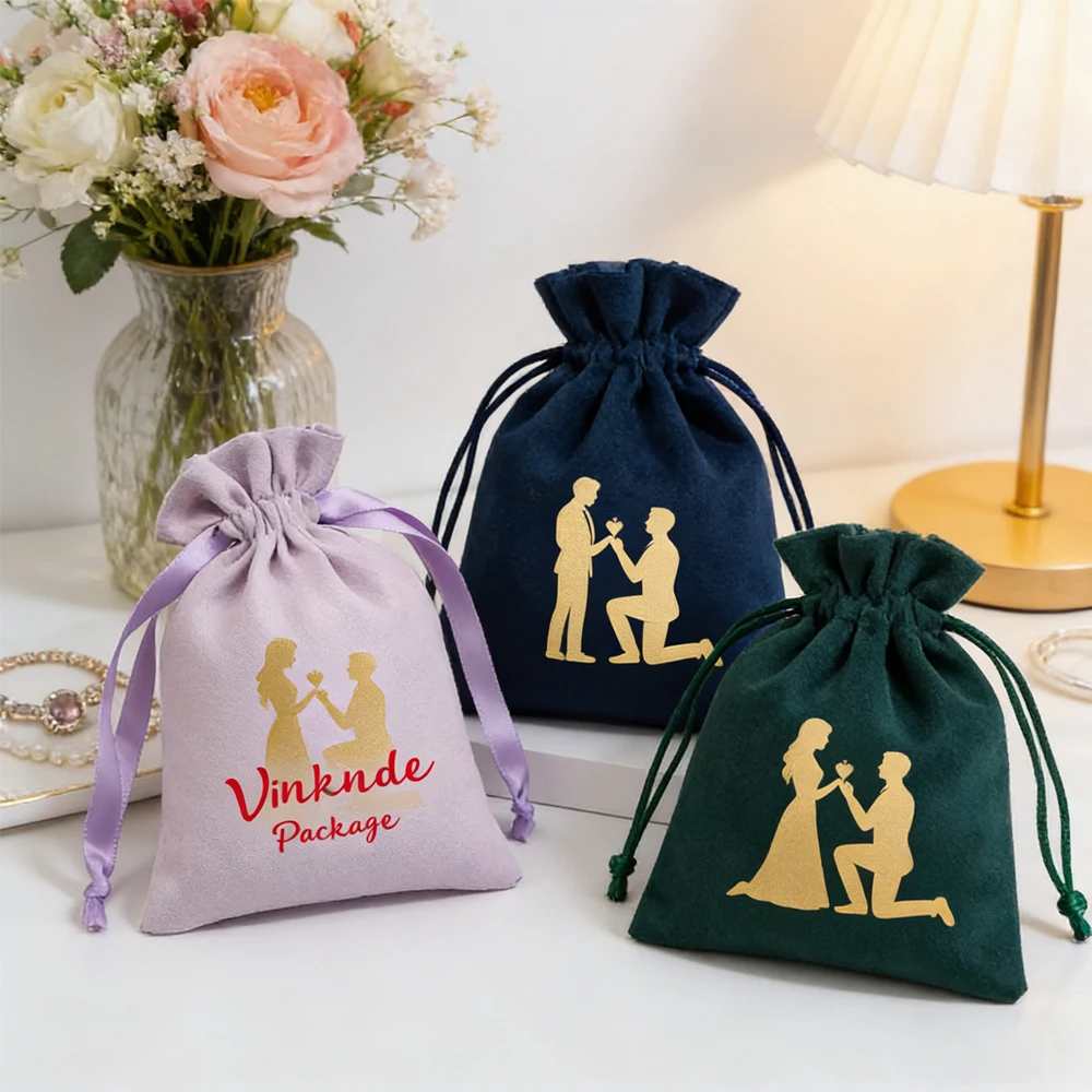 

100 шт./лот, фланелевые мешочки на шнурке, роскошные подарочные мешочки для ювелирных изделий, бархатные упаковочные мешочки с индивидуальным логотипом, органайзеры для колец, серег, брошей