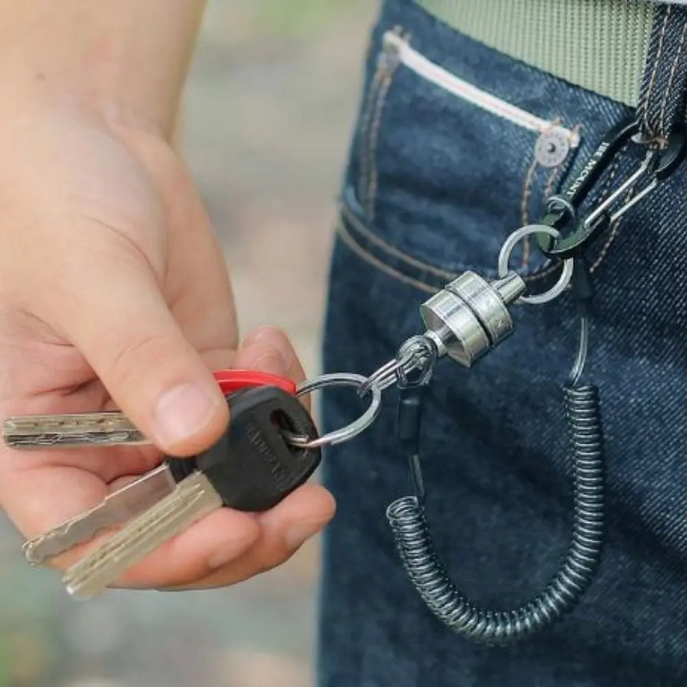 Stainless Steel Outdoor Magnetic Buckle Fast Buckle With Coiled Lanyard Retractable Rope Rope Accessories Metal Steel Wire Rope