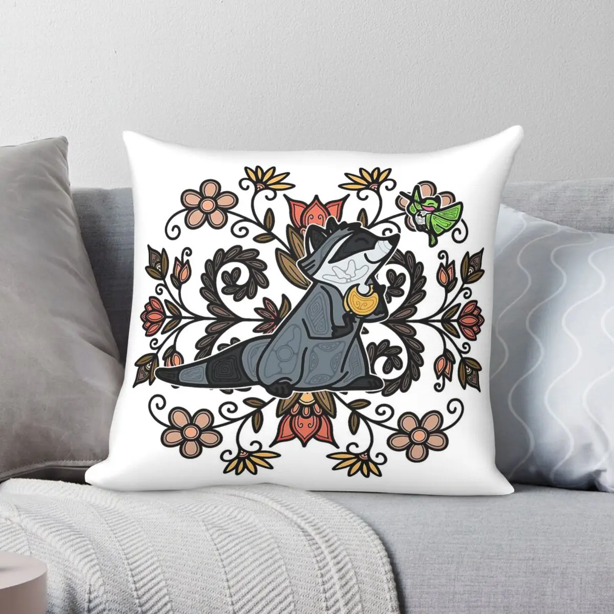 Indigenous Meeko Pillowcase Polyester Linen Velvet Printed Zip Decorative Home Cushion Cover