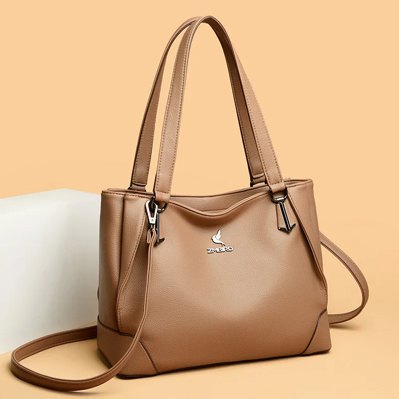 Large capacity Casual Female Bag Soft Leather Shoulder High-quality Multi-pocket Shoulder Bag Solid Color Ladies Crossbody Bag