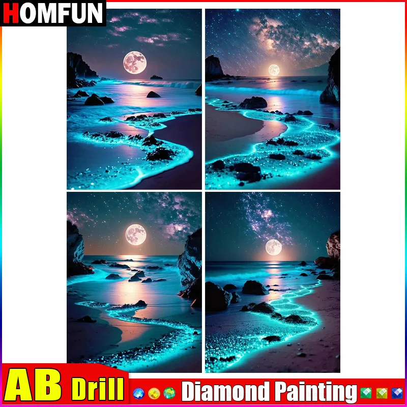 

HOMFUN AB квадратная круглая дрель 5D алмазная живопись экологические поделки полная алмазная вышивка "Луна приморский пейзаж" домашний декор
