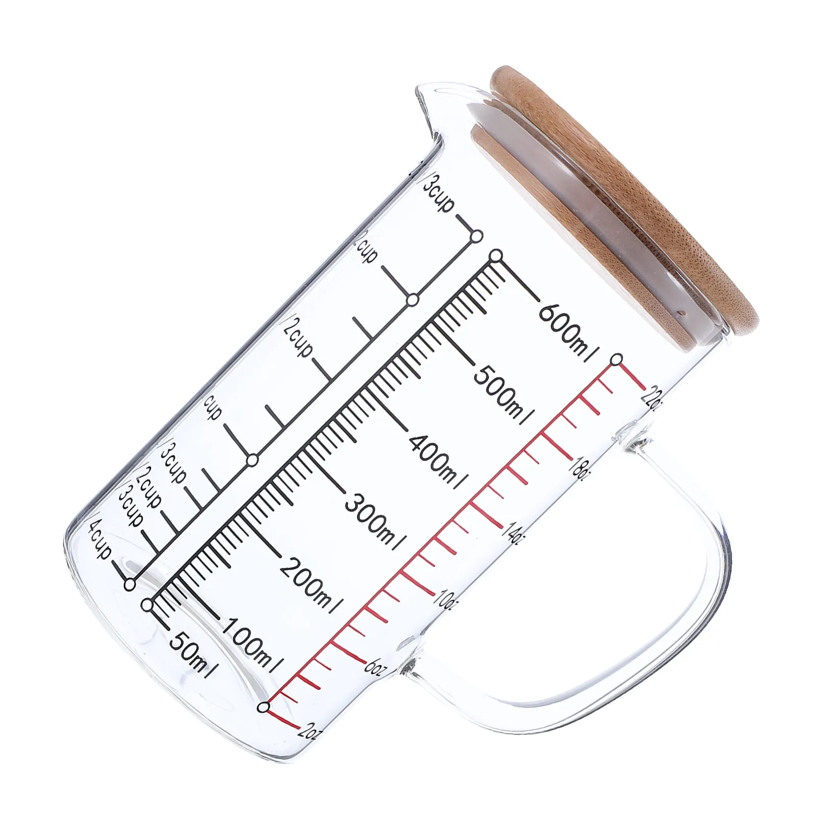 600Ml Transparent Glass Measuring Cup with Lid Heat Resistant Graduated Scale Ergonomic Handle for Liquid Measuring Coffee Milk
