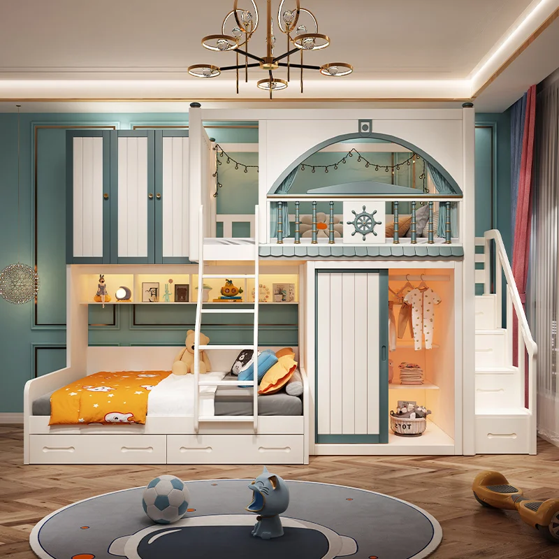 Children's upper and lower double-layer staggered small apartment bed