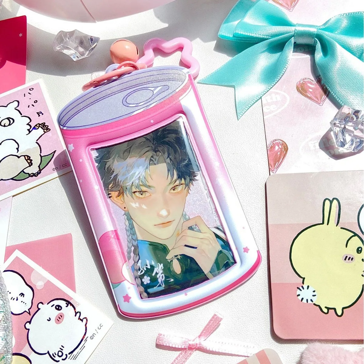 Kawaii Canned fruit molding PVC 3 inch Kpop Photocard Holder Idol photo Card Holder Bag Case display pendant School Stationery