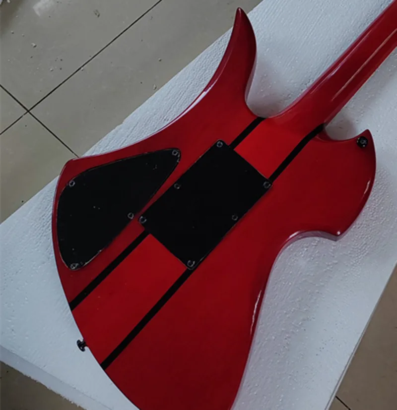 Transparent Red Painted Alien 6 String Electric Guitar Maple through Body Neck Unique Shape Guitars for Musicians