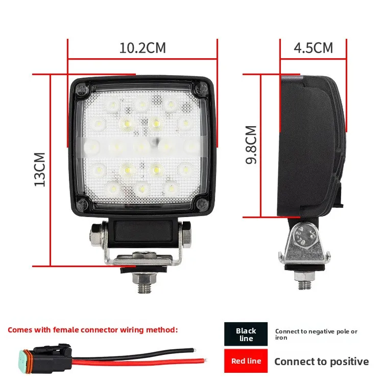 The latest LED work light 4 inch 19 bead excavator seismic arm light with plug 12-60V forklift headlight view 4