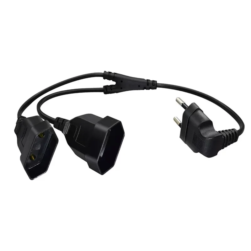 0.3m 90 Degree Male To Female Two-way Socket Extension Cable European Two-hole M/F Power Distribution Cable EU CEE7/16