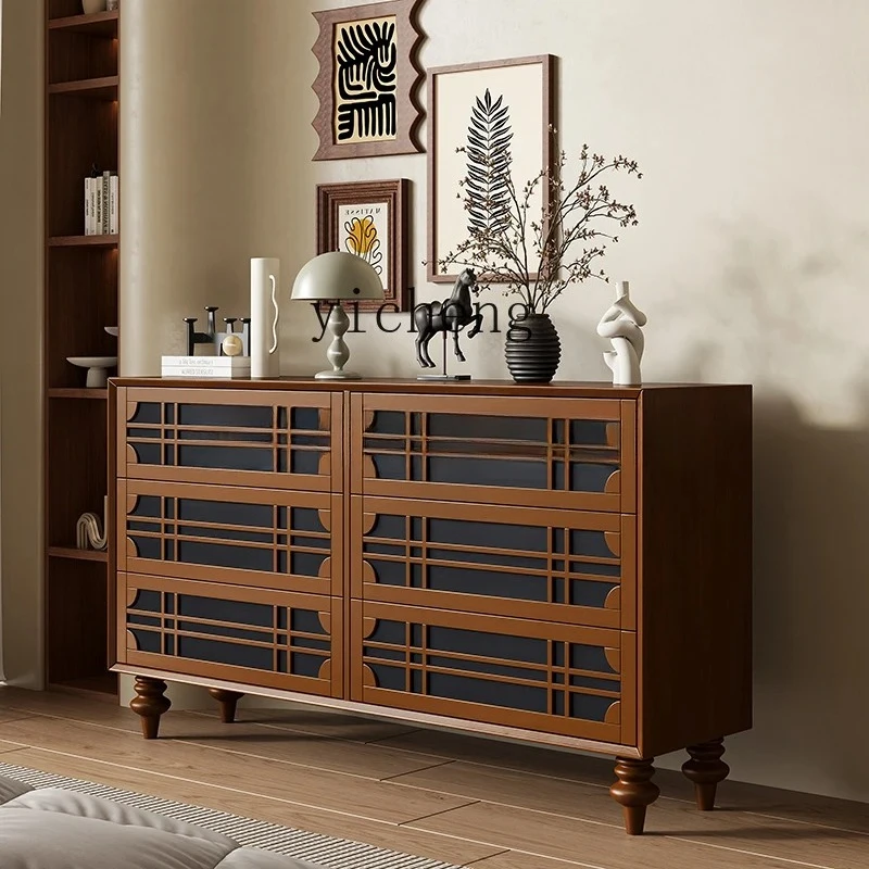 GZ-11 Retro Solid Wood Chest Cabinet, Living Room Dining Side Cabinet, Antique Bedroom Wall Storage Cabinet