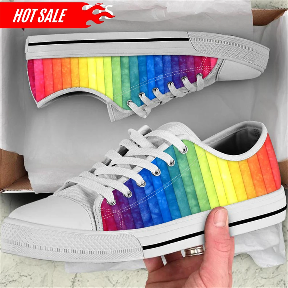 LGBT Rainbow Gradient Color Print Canvas Sneaker for Women Summer Breathable Lace up Mesh Shoes Ladies Low Style Walking Shoes