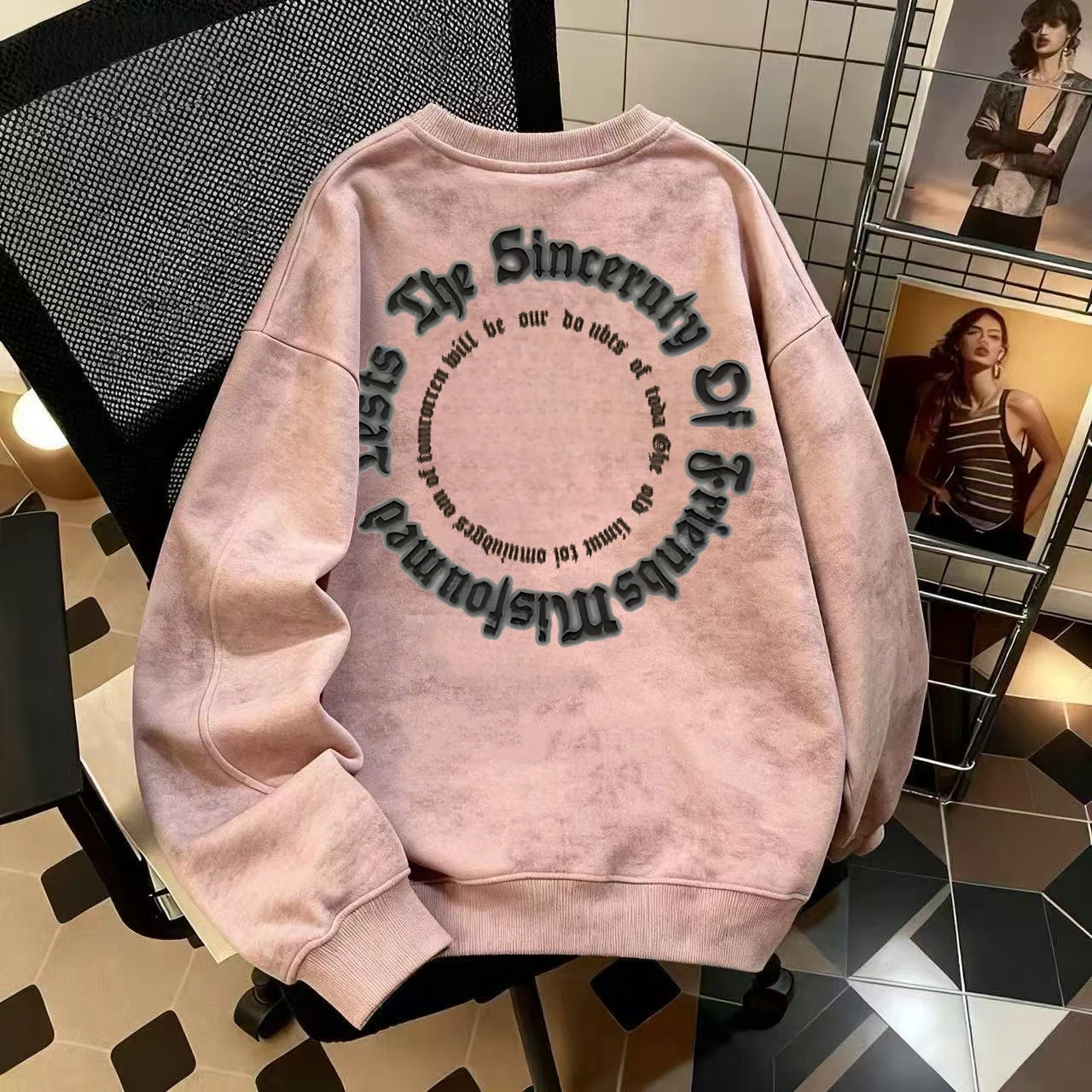 

Толстовка Thiened Fce с круглым вырезом, тай-дай, теплая, молодежная, осенне-зимняя, брендовая, свободного кроя, длинный рукав, цветная