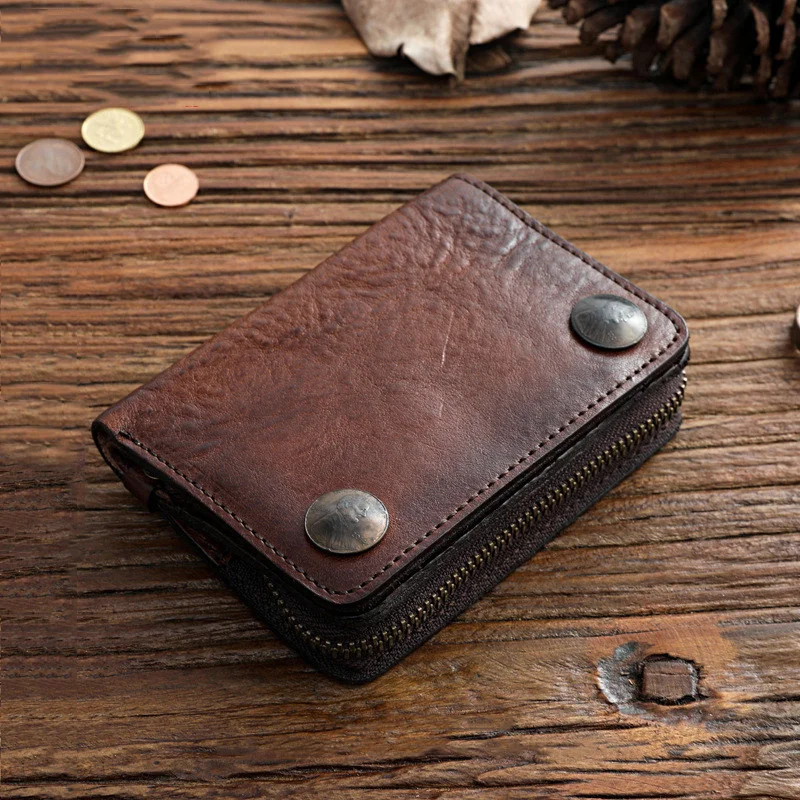 

Genuine Leather Wallet For Men Luxury Brand Vintage Handmade Mens Short Bifold Wallets Purse With Zipper Coin Pocket Card Holder