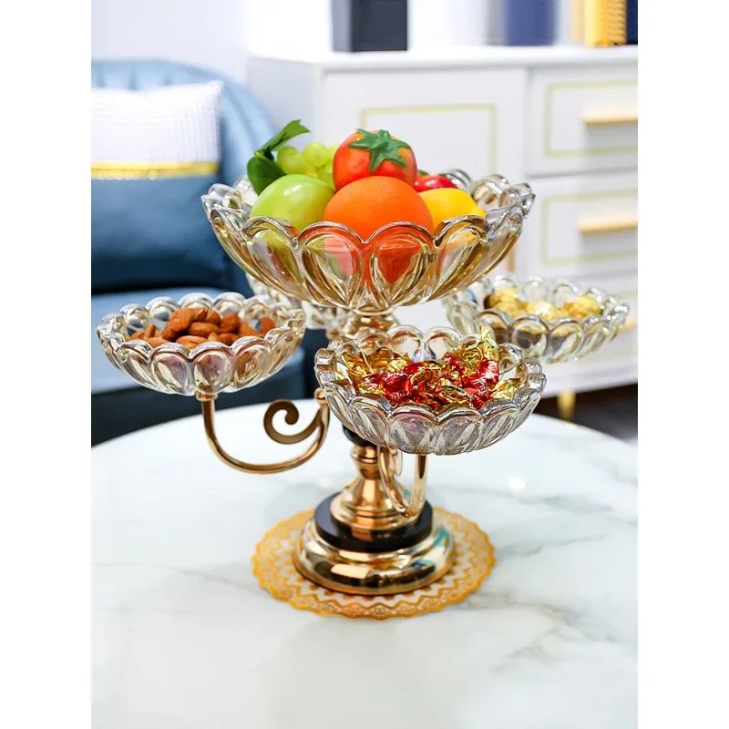 European crystal glass multi-layer fruit plate modern home living room coffee table creative light luxury snack candy plate