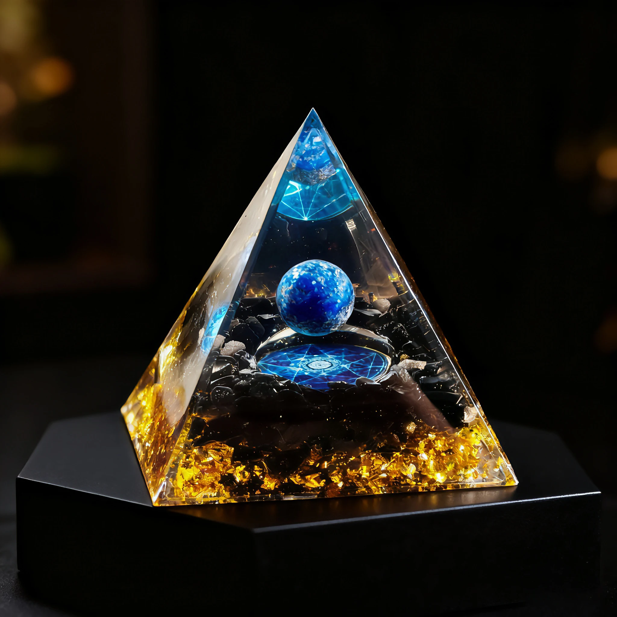 1PC Natural Lapis Lazuli And Obsidian Crafted Orgone Pyramid Decorative Ornament Healing Crystal Energy Home Decor