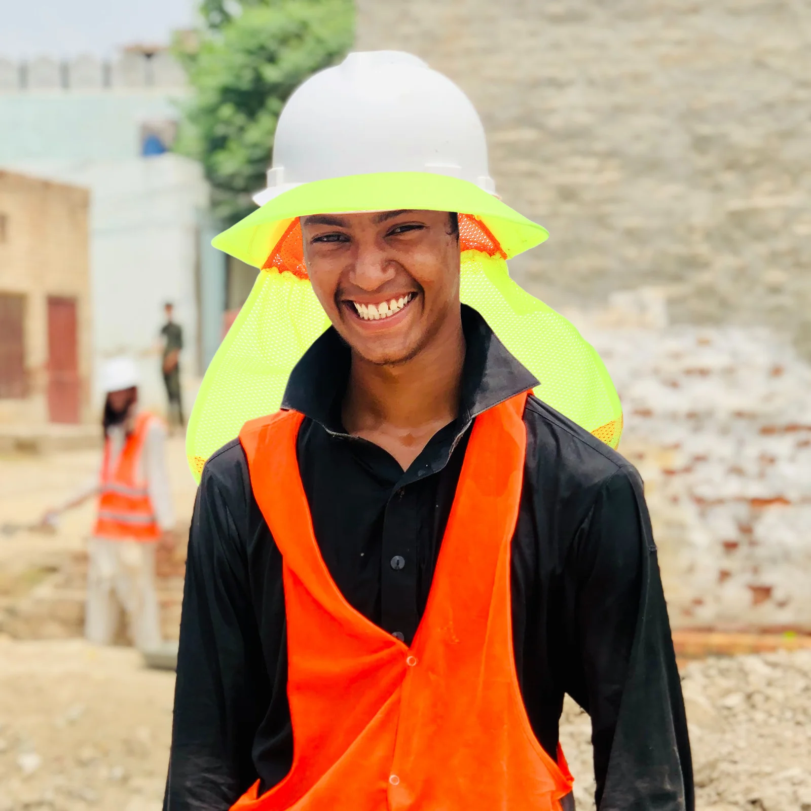 قبعة صلبة للرقبة، غطاء أمان للرقبة، شبكة قابلة للتنفس، شريط مرن قابل للتعديل، موقع البناء، حاجب من الشمس #2