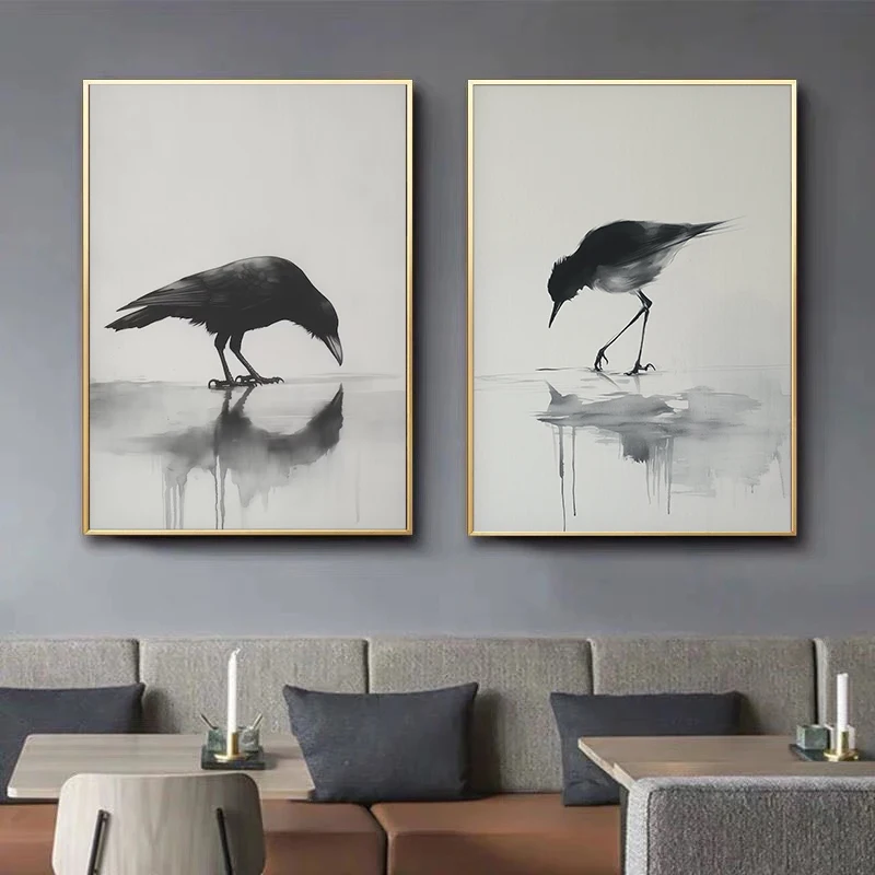 River Raven Posters and Prints Canvas Painting Wall Art Pictures Home Room Modern Travel Decor Minimalist Abstract Bird Animal