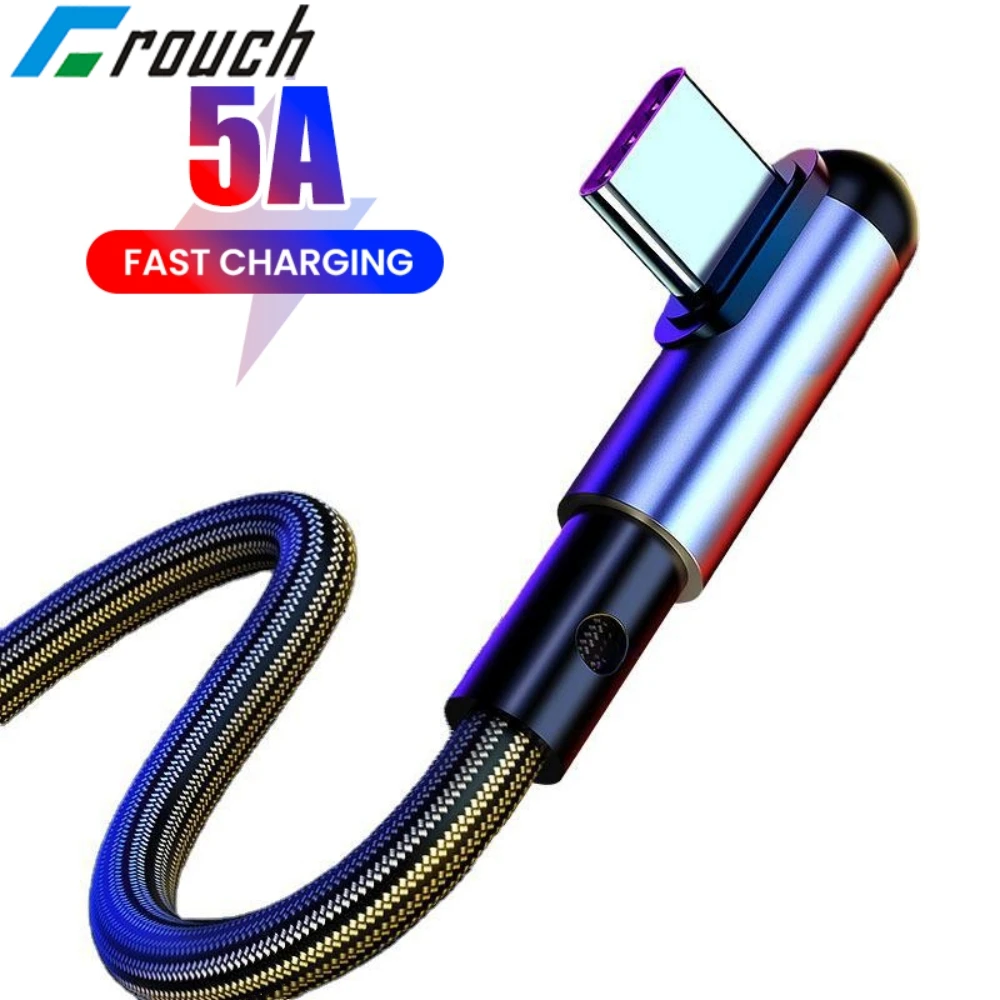 Crouch 90 Degree USB Cable Micro USB Type C Cable Fast Charging 5A USB C Elbow Game Data Cord For iphone Xiaomi Huawei Reamle