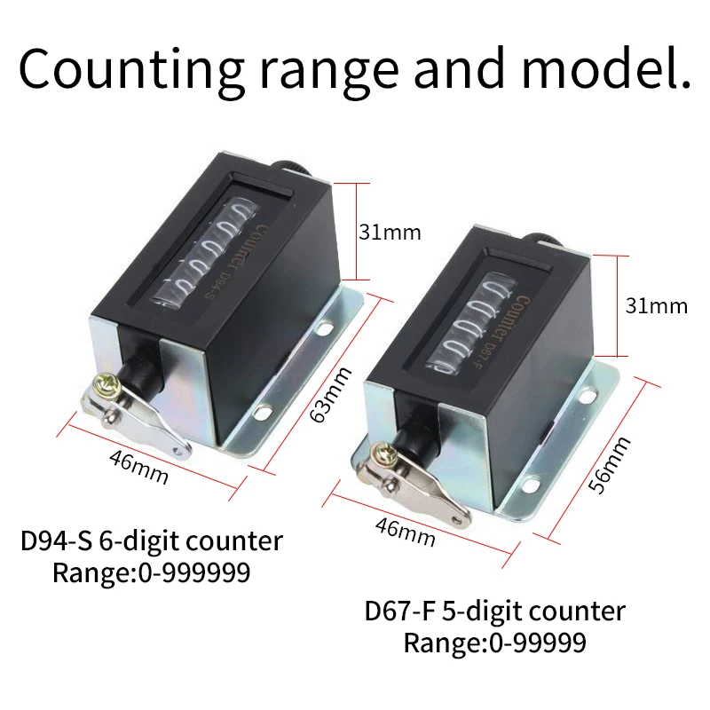 D67-F 5 Digits D94-S 6 Digits Mechanical Pull Stroke Counter Black Casing  Mechanical Resettable Lap Counter Pitch Counter 