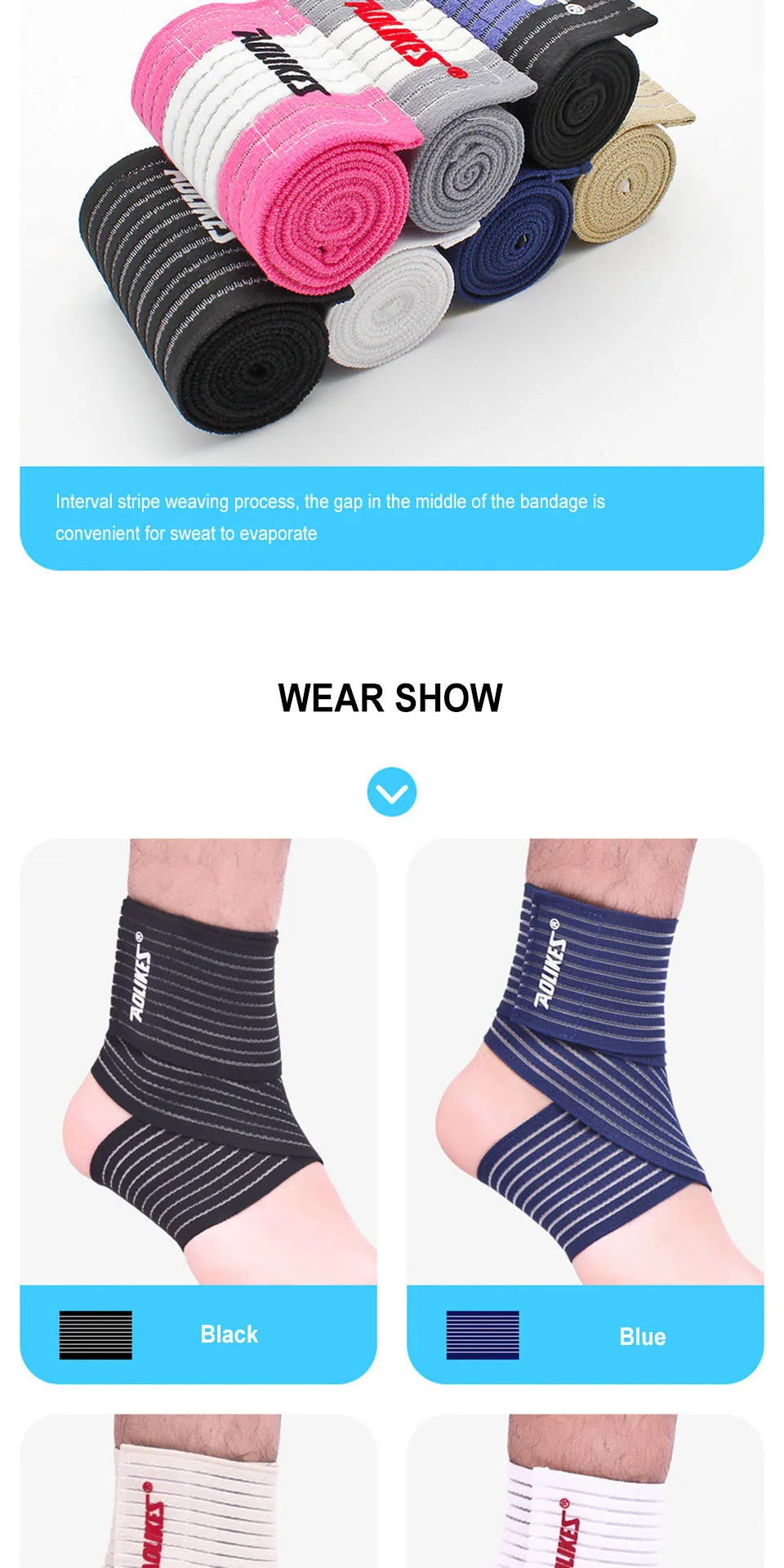 AOLIKES Professionelle Sport-Erdungsbandagen, elastische Knöchelstütze, Polster, Schutz, Knöchelbandage, Schutz für Fitnessstudio – Detail 8