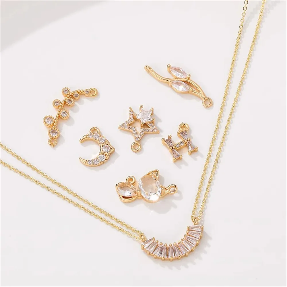 

18K Gold-plated Micro-inlaid Zircon Moon Cat Pendant Diy Handmade Bracelet Necklace Jewelry Material Accessories L412