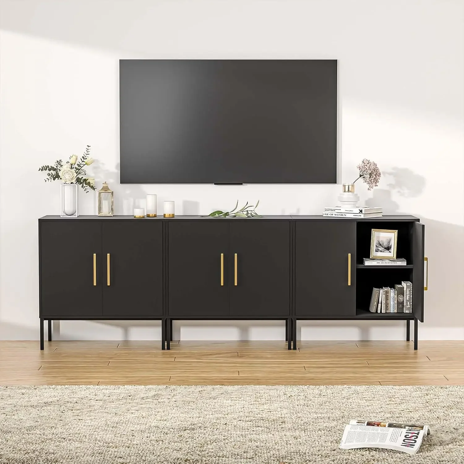 TV Stand for 85 Inch TV, Media, TV Console Table with Storage Cabinet for Bedroom, Living Room, Entertainment Room (Black)