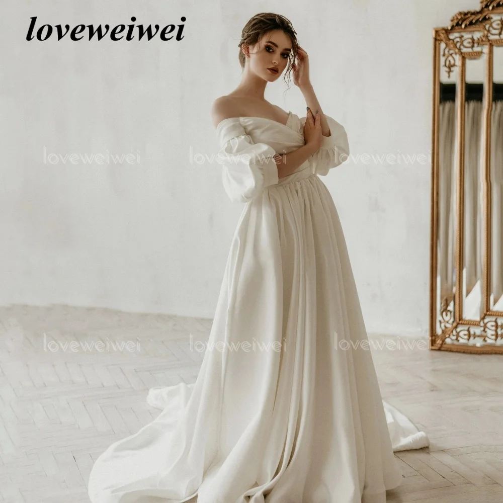 Abiti da sposa personalizzati per le donne Abiti da sposa con spalle scoperte Abiti da sposa eleganti con scollo a V a linea vestido de novia