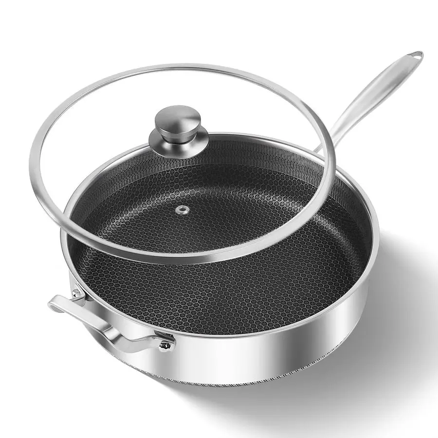 

Pans Nonstick wih Lid, Non Stick TriPly Stainless Steel Saute Pan, 7 Quarts Large Saute Pan, 12 Inch Induction Cooking Pan, Dish