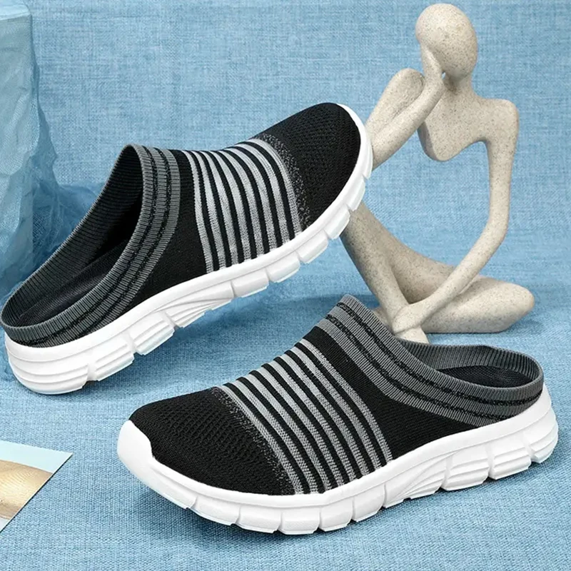 2024 Men Casual Mules Mesh Breathable Flat Slippers Summer Couple Shoes Large Size Loafers Fashion Shoes Men Street Slippers