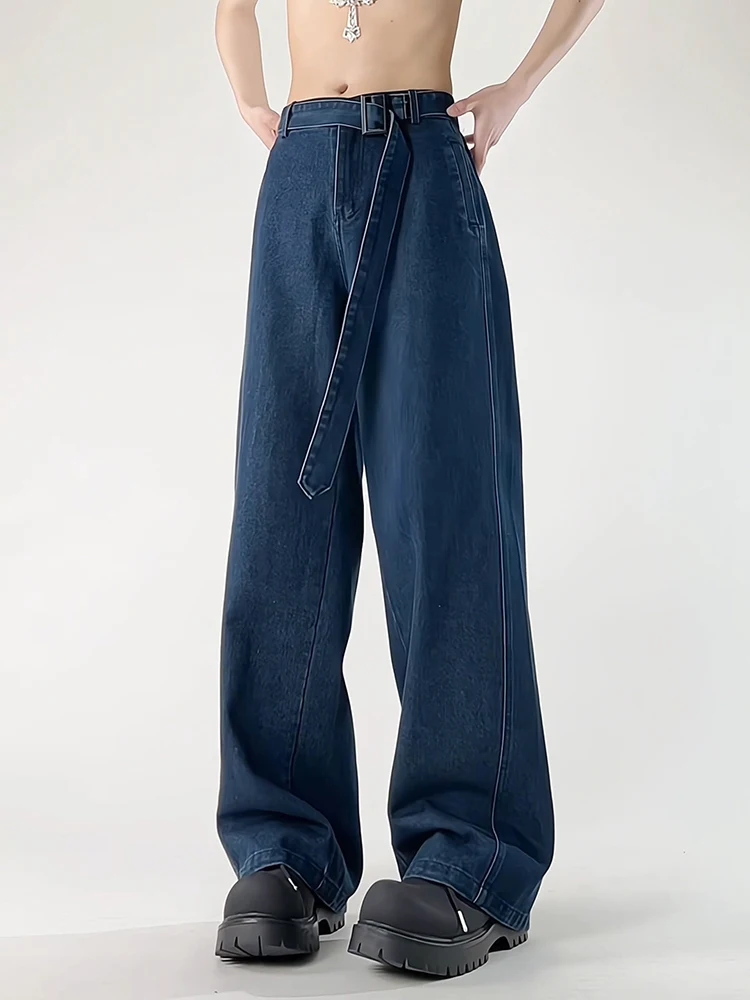 

American Retro Denim Blue Men's Spring Summer Loose Lazy Pants CleanFit Wide Leg Knife Pants Low Waist Straight Tube Jeans