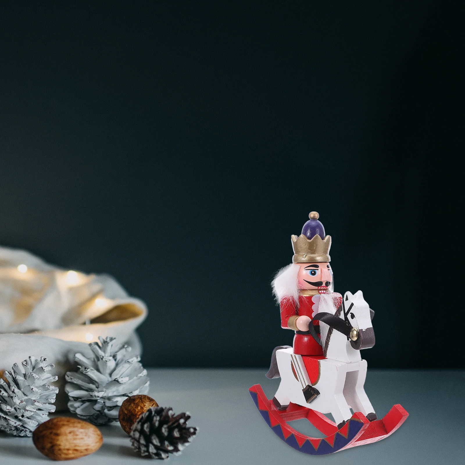 

Small Traditional Nutcracker with Rocking Horse Fine Carved Wood Craft Festive Home Decoration for Christmas Holiday Tiered Tray