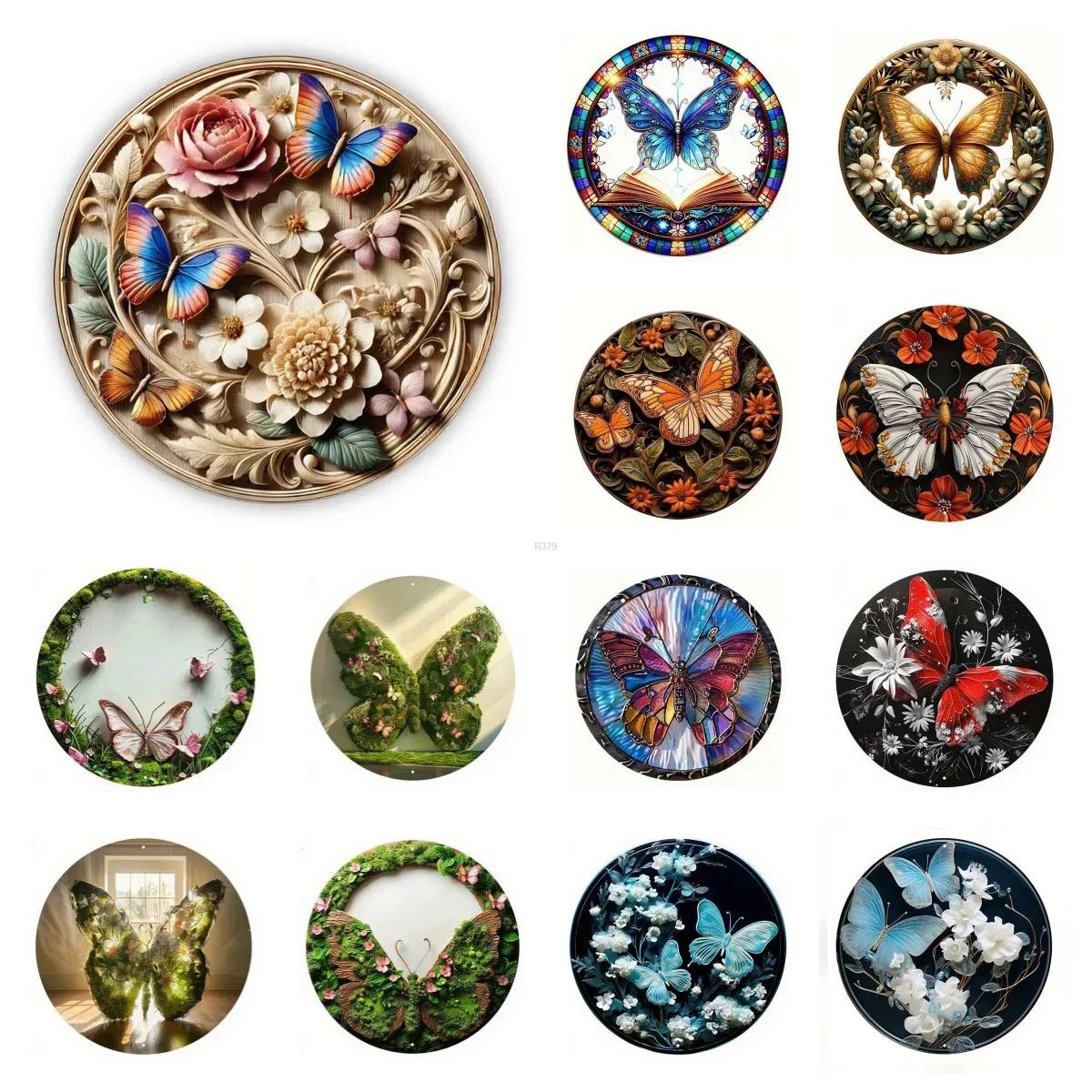 Retro Round Metal Tin Signs 2D Flat Butterfly Decor Pattern Nostalgic Iron Painting Novelty For Cafe Bar Man Cave Wall Decor