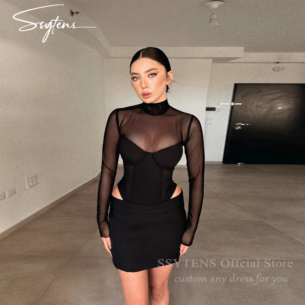

SSYTENS 2 Pieces Black Prom Dresses Mini Sexy Gala Dresses Elegant Evening Party High Neck Short Vestidos De Festa Customized