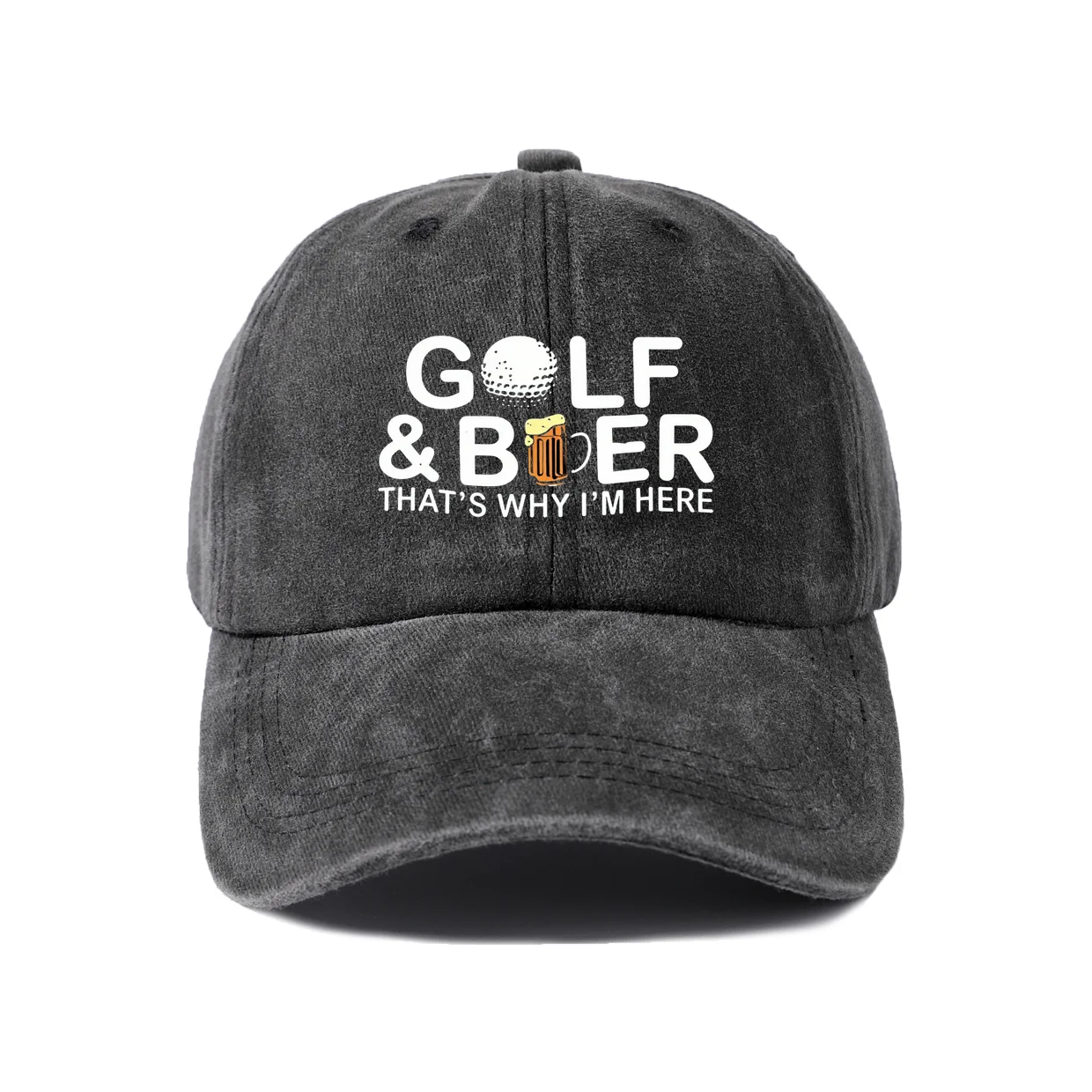 Golf and Beer Humor Graphic Baseball Cap, Vintage Washed Adjustable Unisex Dad Hat, Streetwear Gift