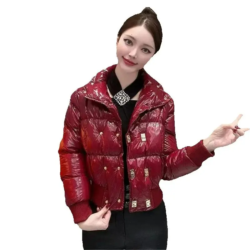 Autumn Winter Short Cotton Jacket 2025 New Stand-Up Collar Women's Clothes Outeawer Solid Color Fashion Button Female Coat