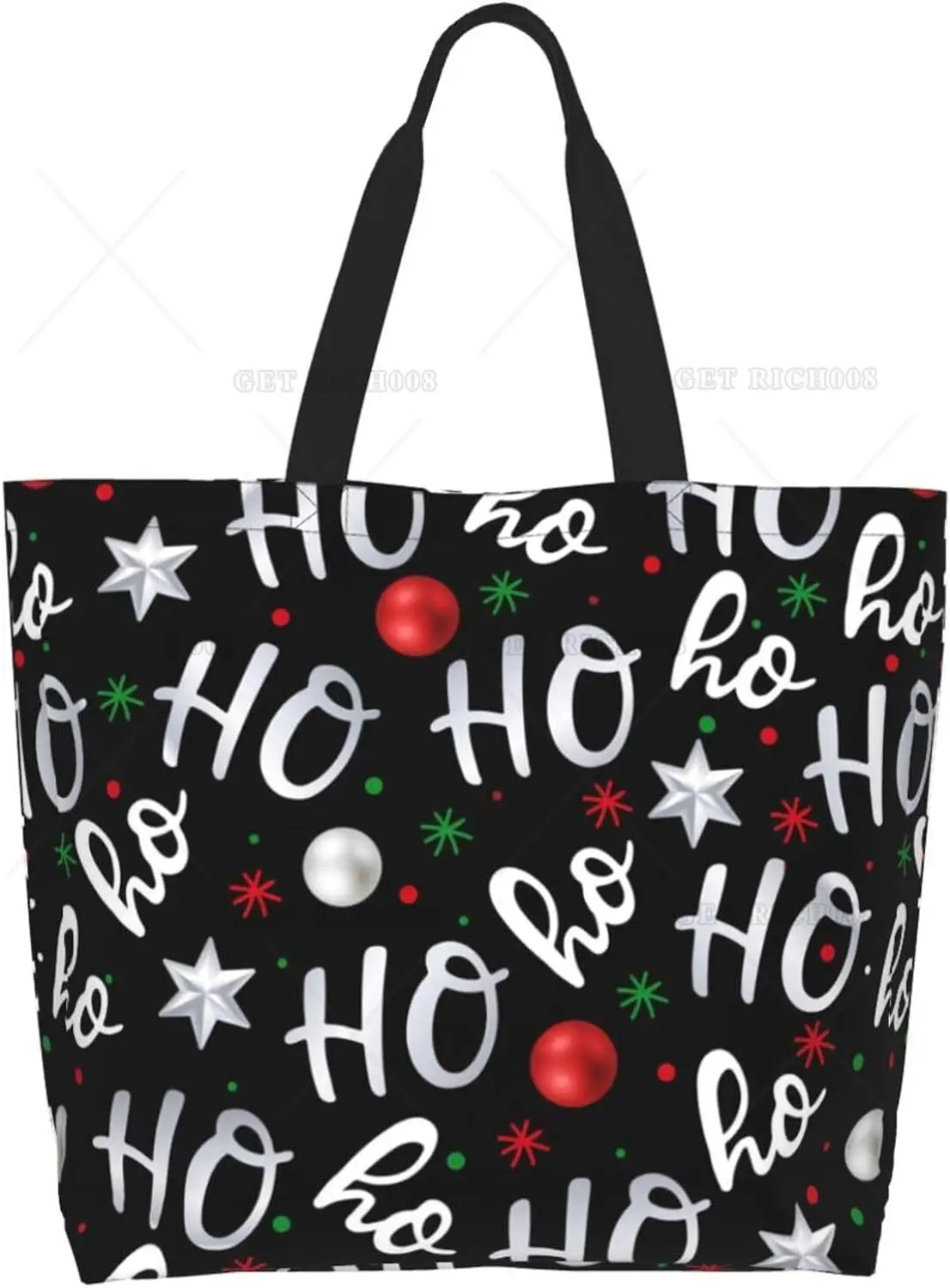 Sacola de Natal floco de neve para mulheres, bolsa de ombro grande, bolsa de alça superior, compras, ginásio, trabalho, Ho Ho Ho Ho Ho, Papai Noel