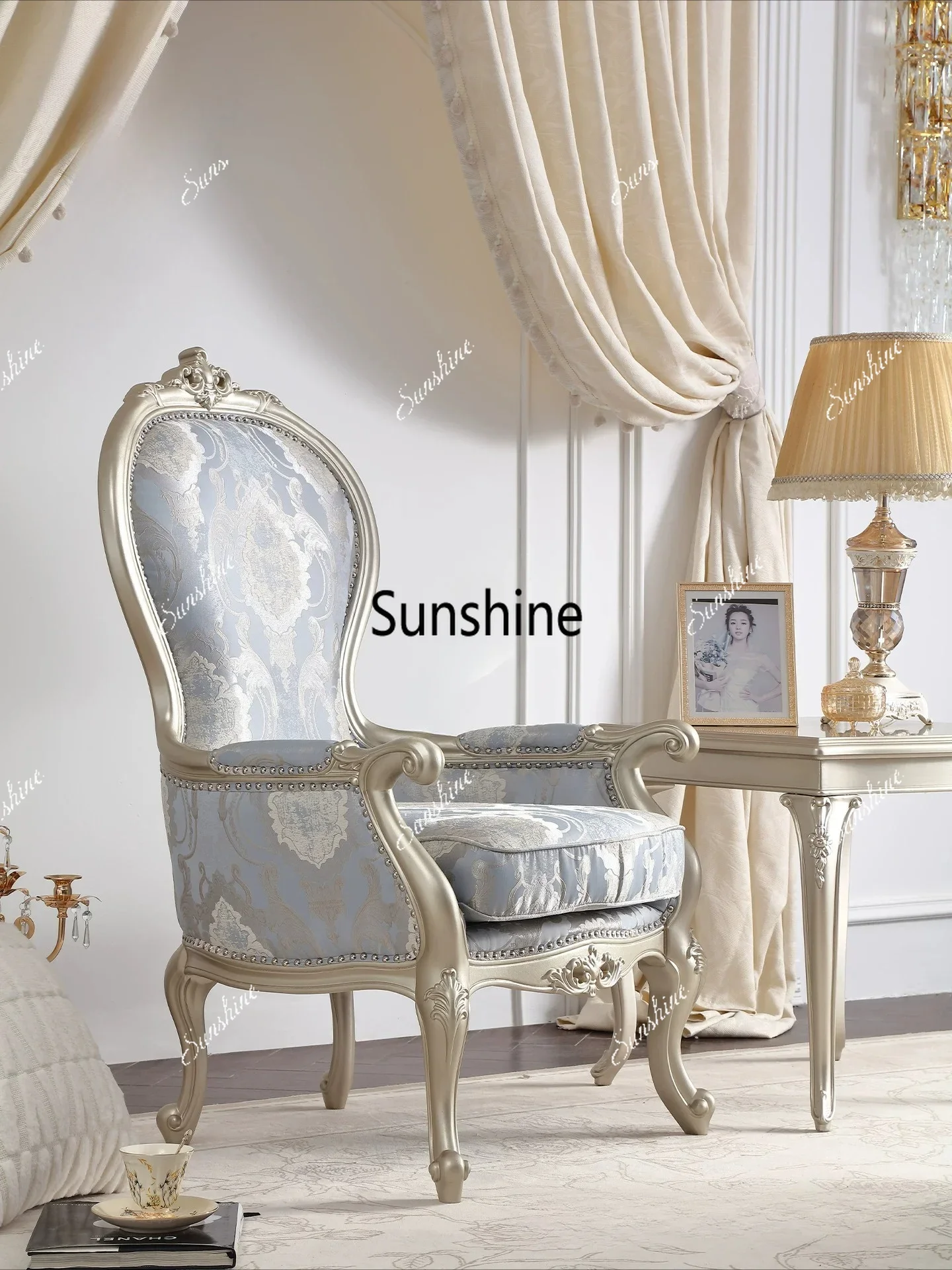 French luxury retro solid wood carving sofa chair