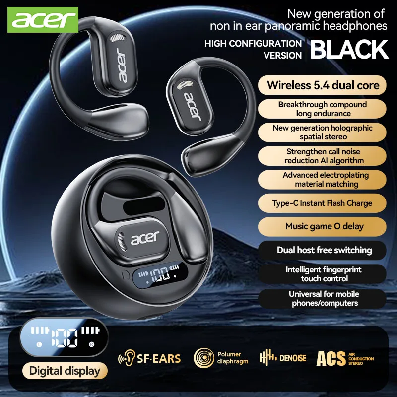 [Offizielles Acer-Produkt] Ohr510 Kabellose Bluetooth-Kopfhörer mit Open-Ear-Design, bequem zu tragen beim Sport, Laufen, Fitness, kompatibel mit Mobiltelefonen, Tablets, Laptops,