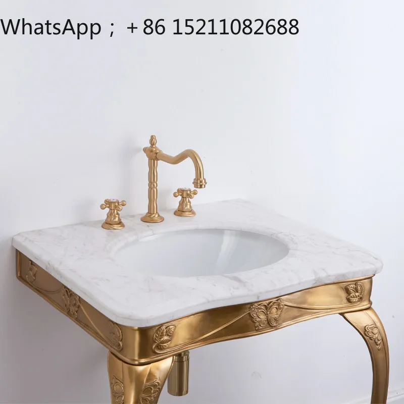 SCY bathroom retro light luxury British style brass cat claw ceramic bracket basin marble basin hand-carved