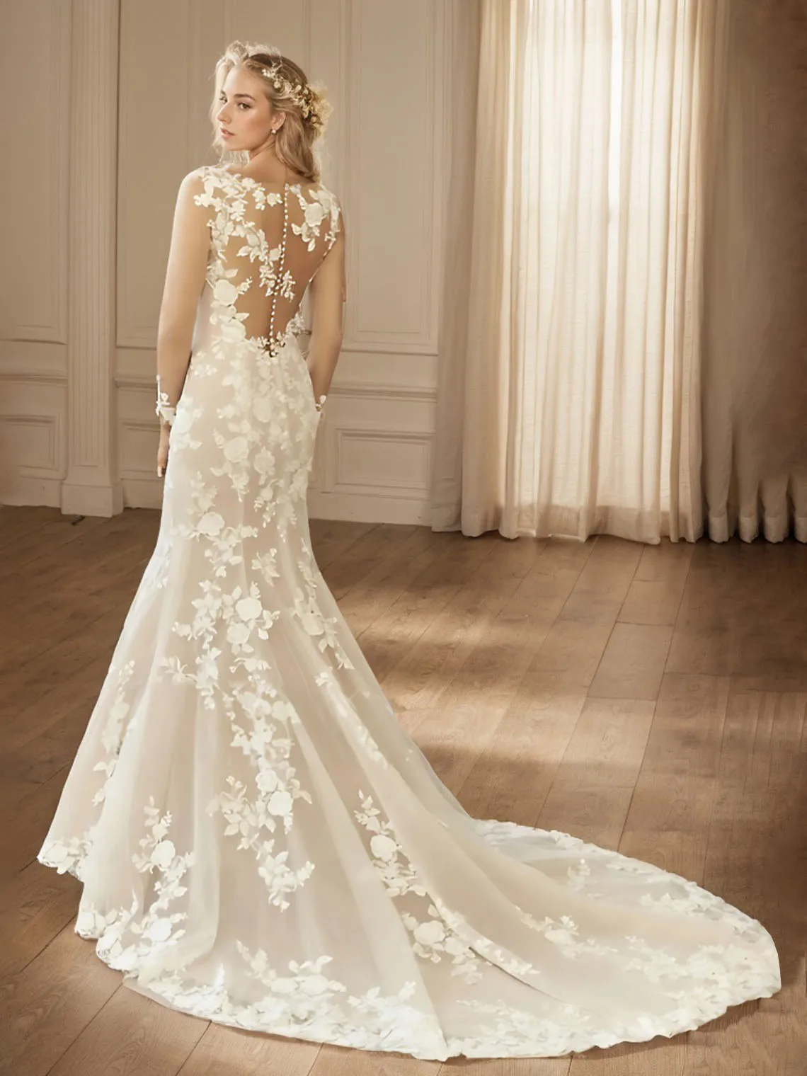 

Gold Dress Formal Mermaid Illusion Neck Court Train Lace Bridal Gown Embroidery Engagement Wedding Dresses 2025 Free Customized