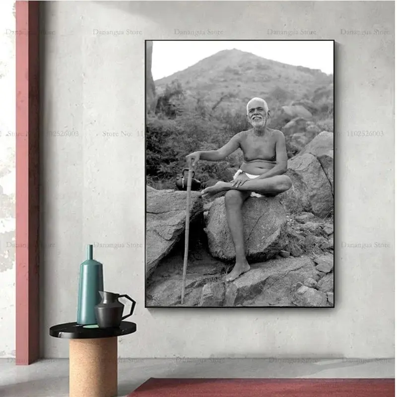Póster artístico de Ramana Maharshi en blanco y negro, póster artístico de actor de cine, arte de pared, pintura en lienzo, imagen, regalo para sala de fotos, decoración del hogar