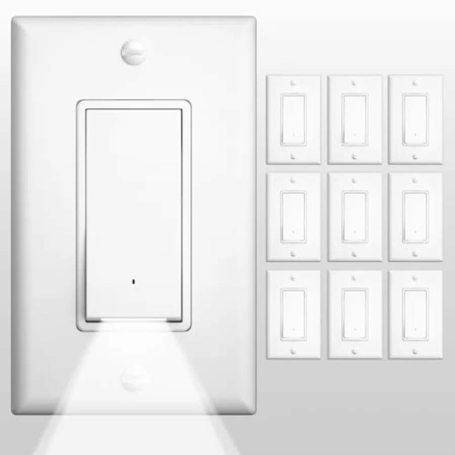 

0-Pack Illuminated Light Switch with Wall Plates and Built-in LED Nightlight, UL Listed, Nightlight for Hallway, Bedroom, Bathr