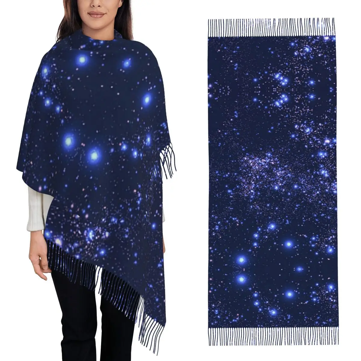 الفضاء غالاكسي الأبراج وشاح شرابة الأوشحة النساء شالات دافئة ناعمة ويلتف كبير الخريف الشتاء شال التفاف