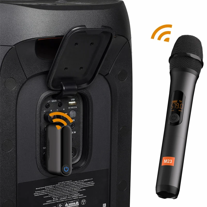 Microphone sans fil M23 UHF, système de karaoké à 2 canaux, batterie au Lithium intégrée, micro portable sans fil pour haut-parleur de fête d'église