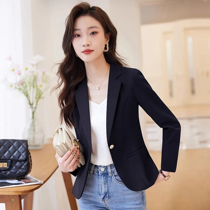 

Black Short Thickened Autumn Winter New Style Casual Women's Suit Jacket Small Size High End Feel Polyester Spandex Blend