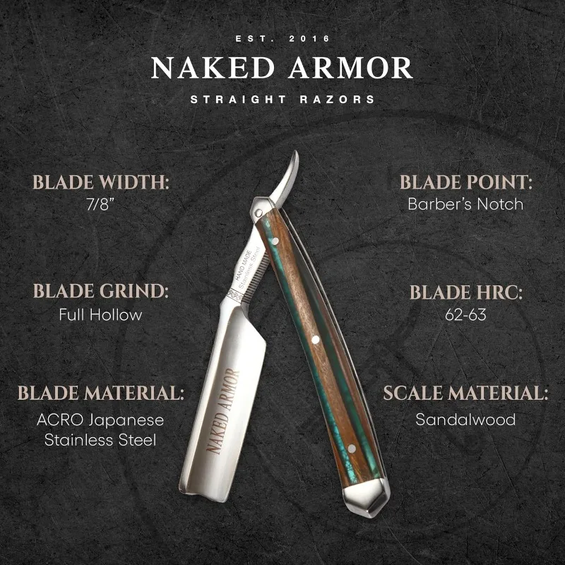Rasoio dritto Safir - Rasoio a bordo dritto pronto per la rasatura, rasoio dritto giapponese in acciaio inossidabile + legno di sandalo per uomo