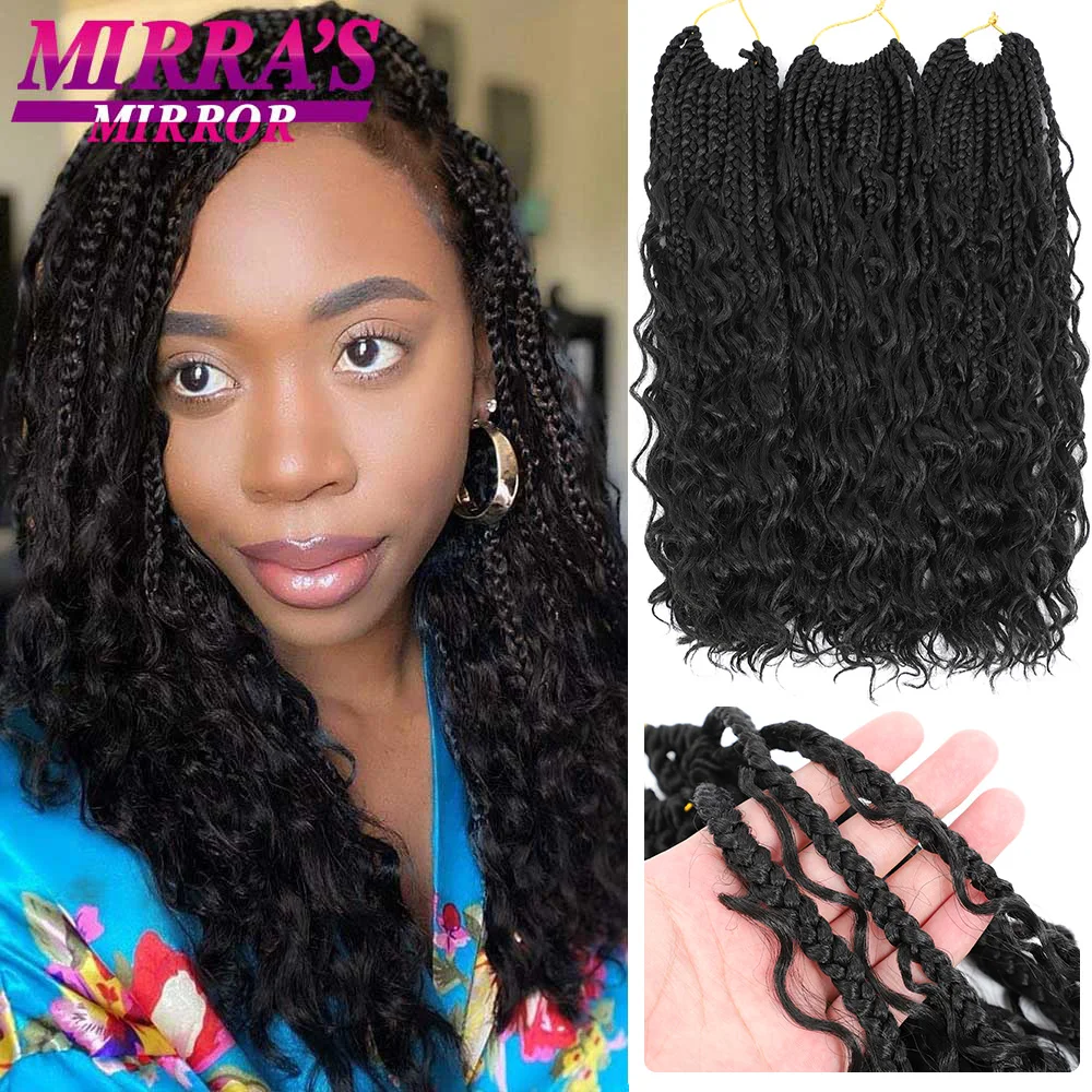 Goddess Box Braids Crochet Hair For Women Black Synthetic Crochet Braids With Curly Ends Ombre Pre Looped Boho Box Braids 14Inch