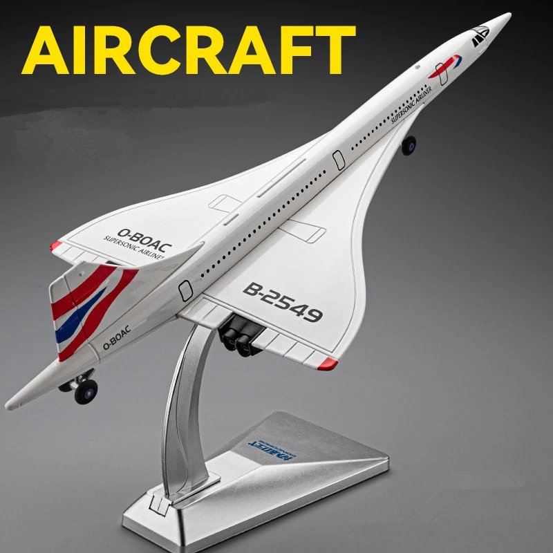 

1:168 Alloy Concorde Supersonic Medium Range Transport Airplane Model Metal Civil Passenger Aircraft Model Sound Light Kids Gift