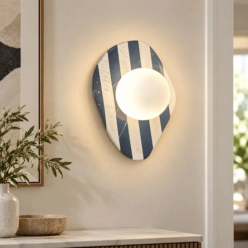 Marble Wall Light Striped Lrregular Wall Lamp Stone Glass Globe Wall Sconce Bedroom Bedside Living Room Hallway Decor Lighting